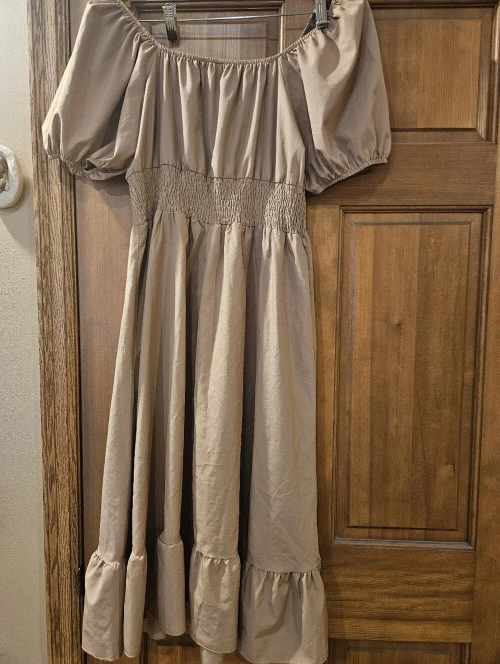 SHEIN Beige Puff Sleeve Midi Dress - Picture 3 of 4